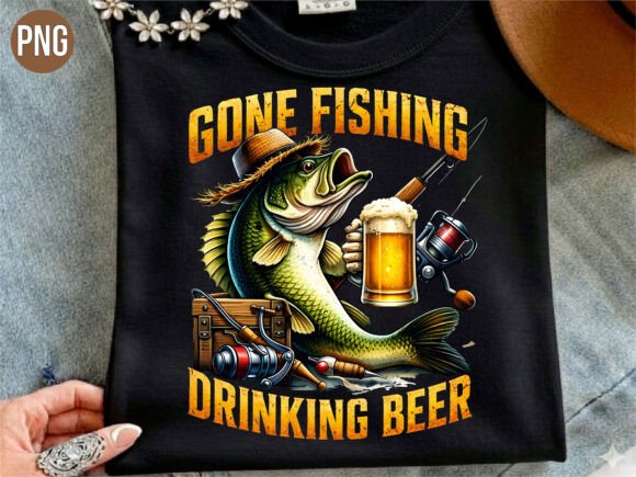 Download Gone Fishing Drinking Beer Bass Fish PNG - Drinking Collection